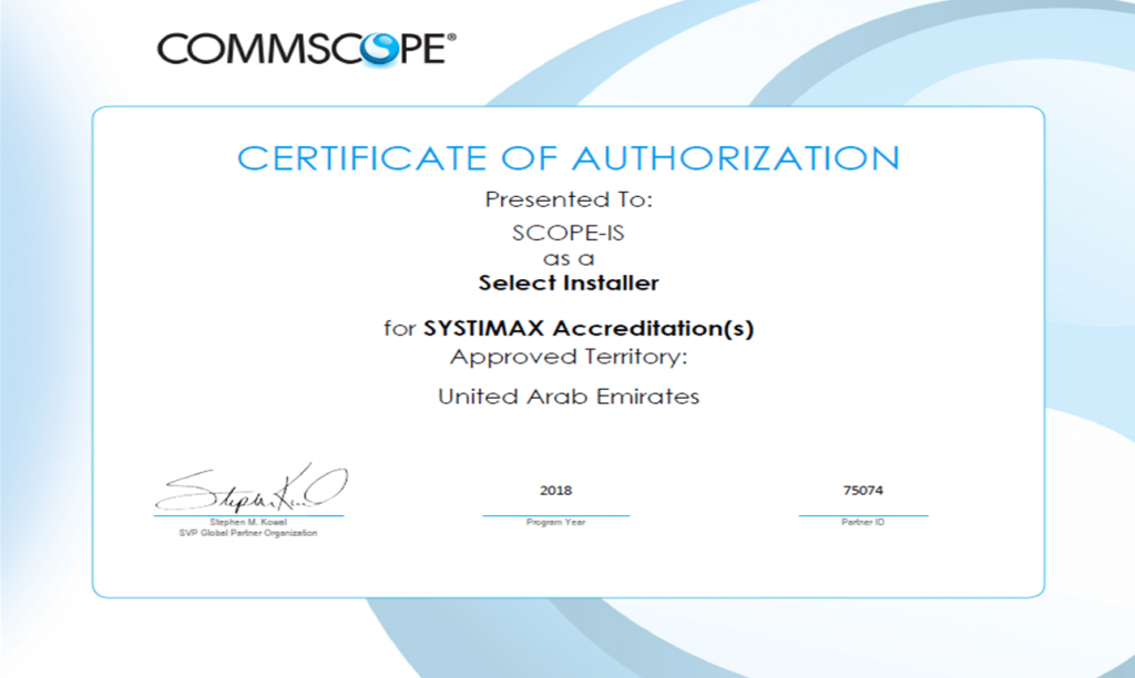 Commscope certificate of authorization – SCOPE Information Systems LLC